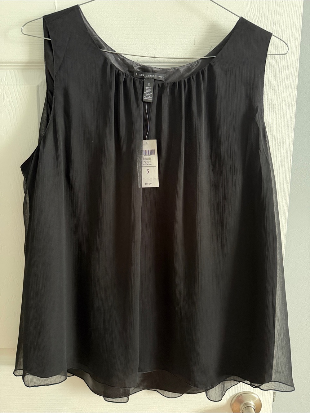 Black Label by Chico’s Black Pleated Chiffon Pintuck Tank - size 3 / XL / 16